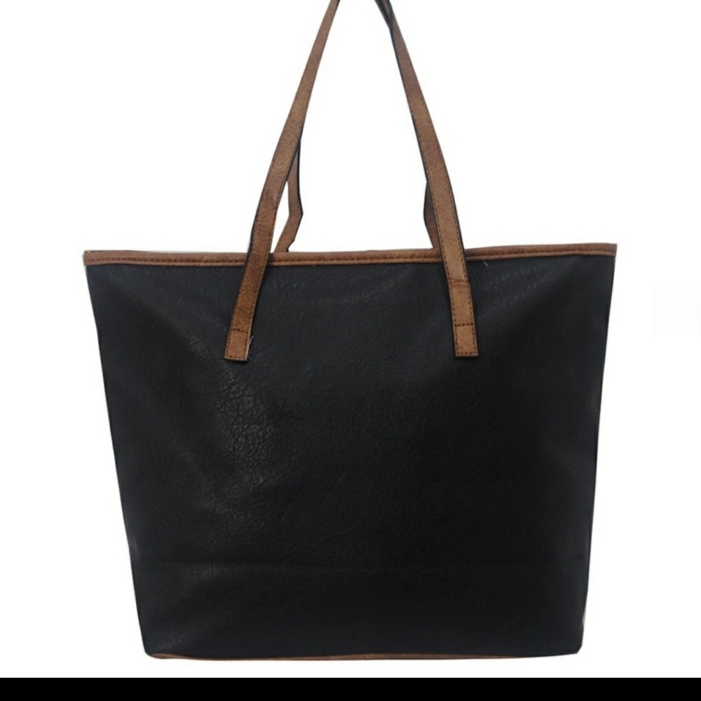 Black Faux Leather Tote - Picture 3 of 4